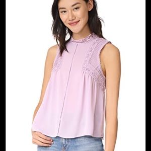 Sleeveless Mock Neck Lace Detail Blouse